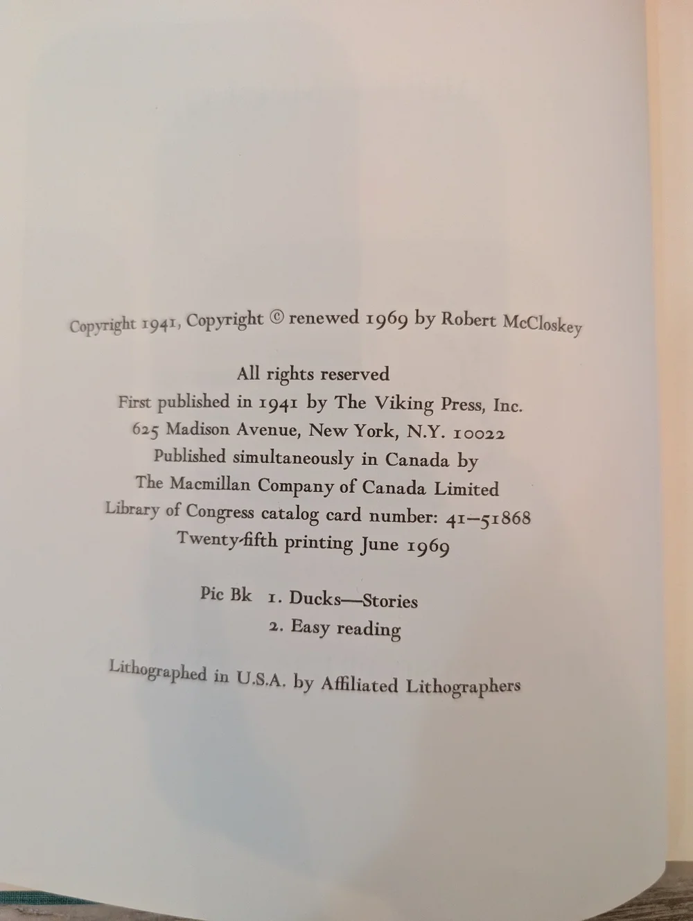 Make Way For‎ Ducklings Hardback - 1969